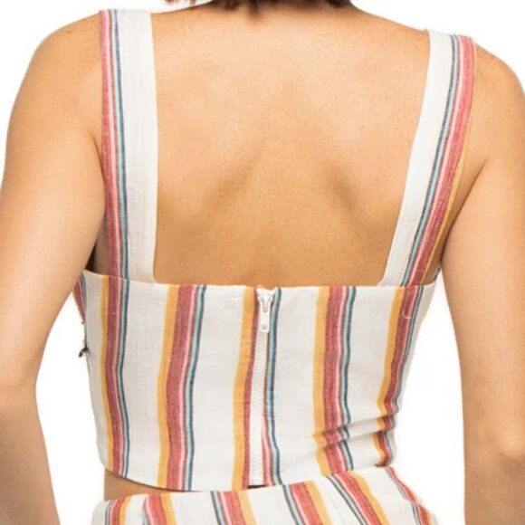 Just Bee Queen “Chelsea” Ecru Striped Multi Crop Top • NWT • Size M - Picture 2 of 5
